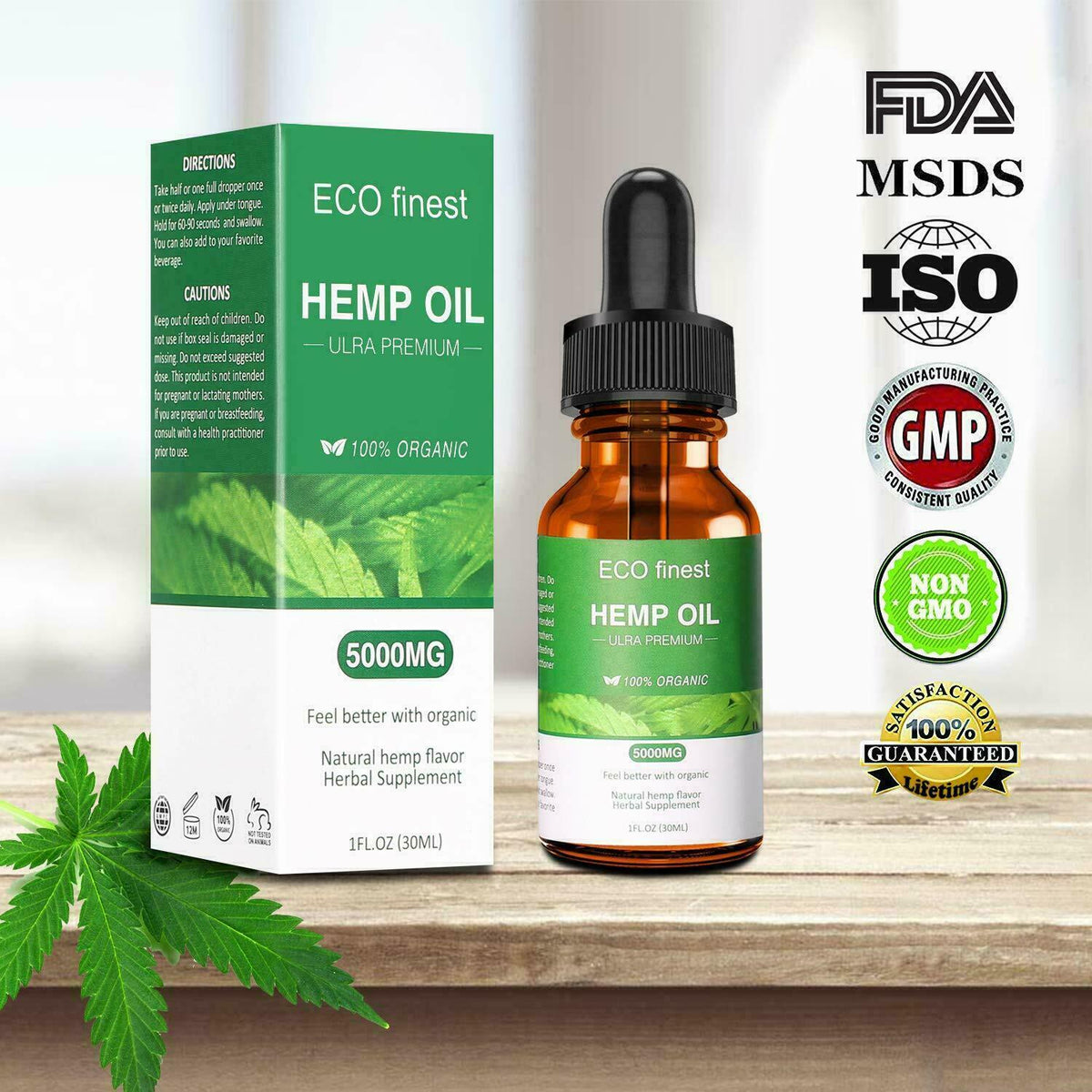 100% 30ml Organic Hemp Oil for Pain Relief Sleep Aid Anti Stress 5000mg Hemp Extract Drops Facial Body Skin Care Help Sleep