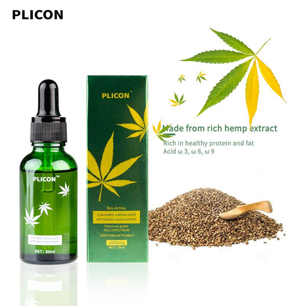 PLICON hemp oil of cbd oil 2000mg Organic Essential Oil Body Relieve Stress skin care 30ml