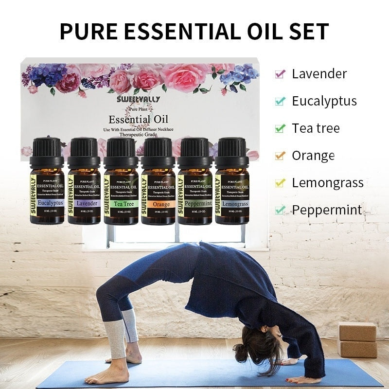 6pcs/set Lavender Peppermint Tea tree Lemongrass Eucalyptus Oils for Pressure Pain Improve Sleep Body Relieve Stress