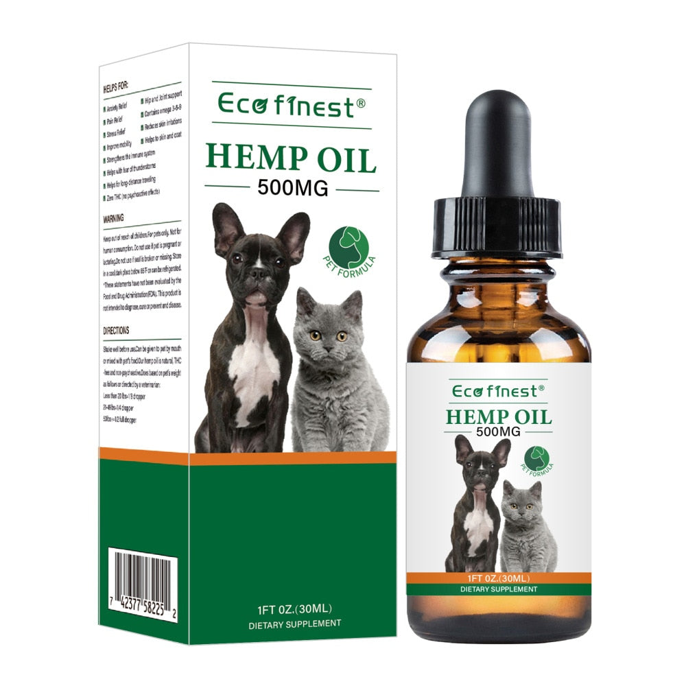 New 30ml Arganic Pet Hemp Seed Oil for dogs Natural Herbs of Pet Care Oil Anxiety Relief Pain Joint hip Strengtheens