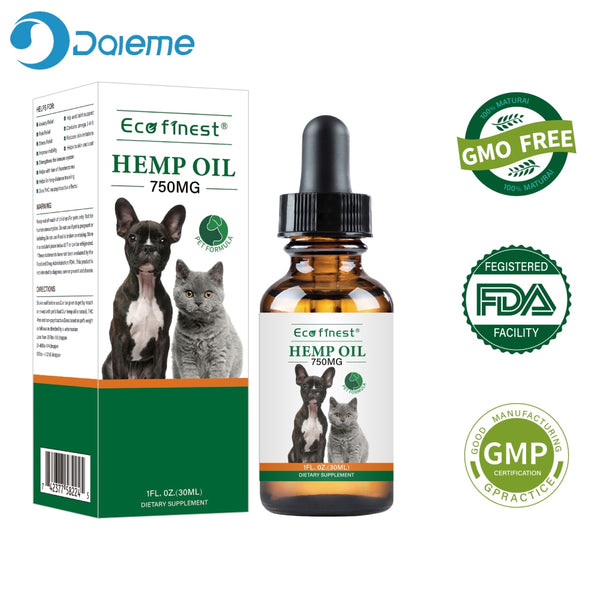 750 mg Organic Pet essential Oil for dogs Natural Herbs of Pet Care Oil for Anxiety Relief Pain Joint hip Strengtheners Hemp Oil