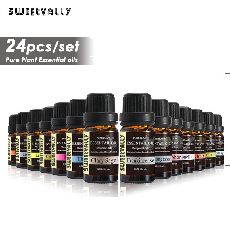24pcs Water-soluble Essential Oil Relieve Stress for Humidifier Fragrance Lamp Air Freshening Aromatherapy Essential Oils 10ml